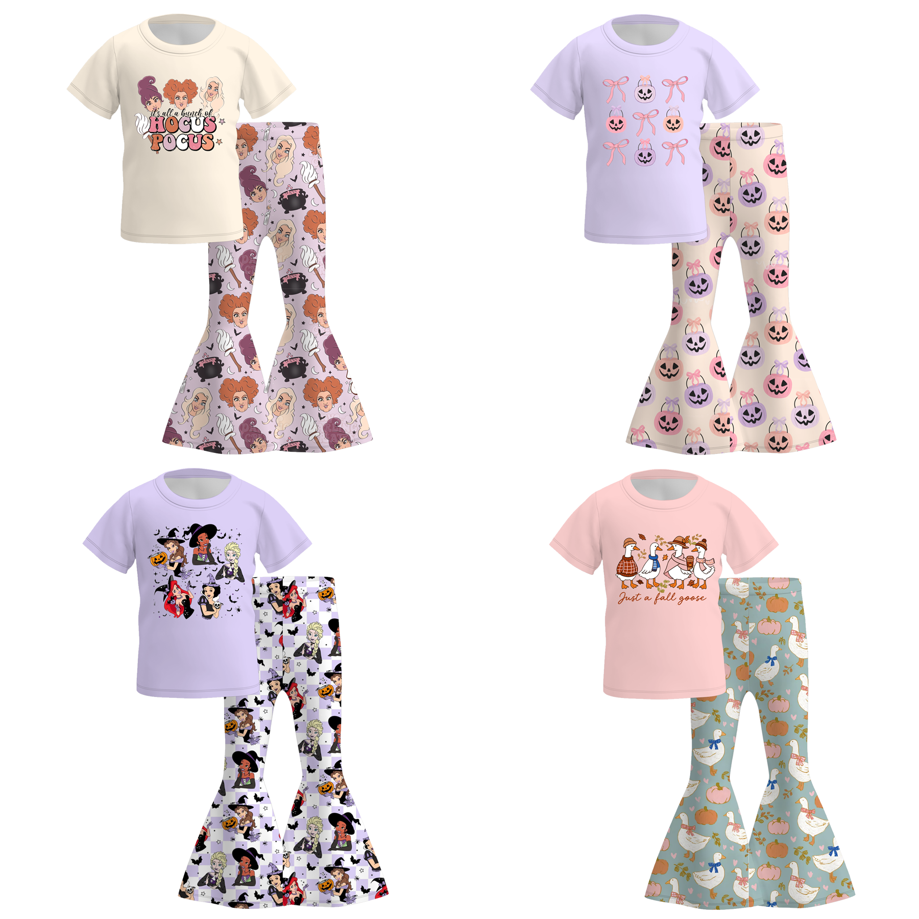 (Pre Order)Girls Halloween Cartoon Print Outfit Set