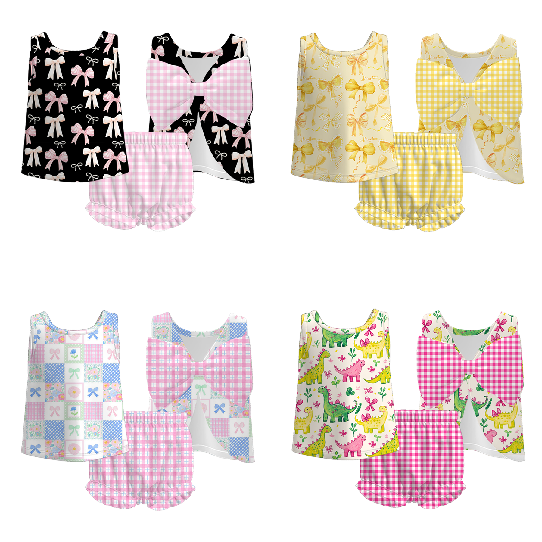 (Pre Order)Toddler Girls Spring and Summer Bow&Dino Print Bloomer Set