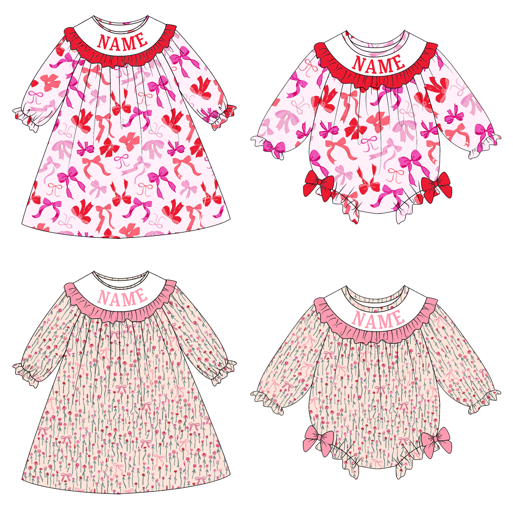 (Pre Order)Sisters Valentine's Day Embroidery Smocked Dress&Romper