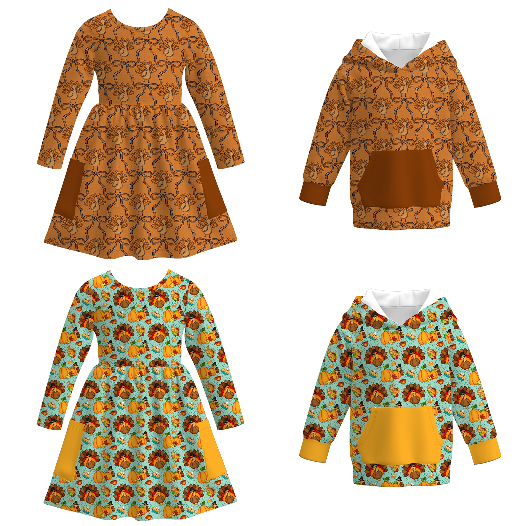 (Pre Order)Girls Thanksgiving Turkey Print Dress&Top