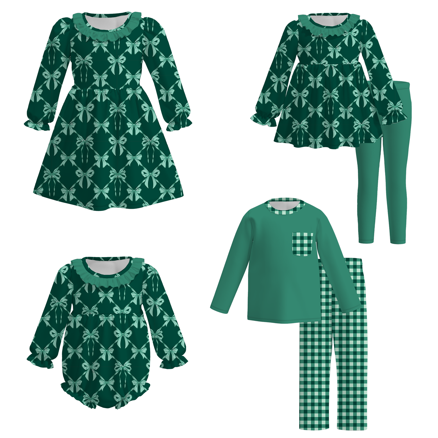 (Pre Order)Family Christmas Bow Print Dress,Set&Romper