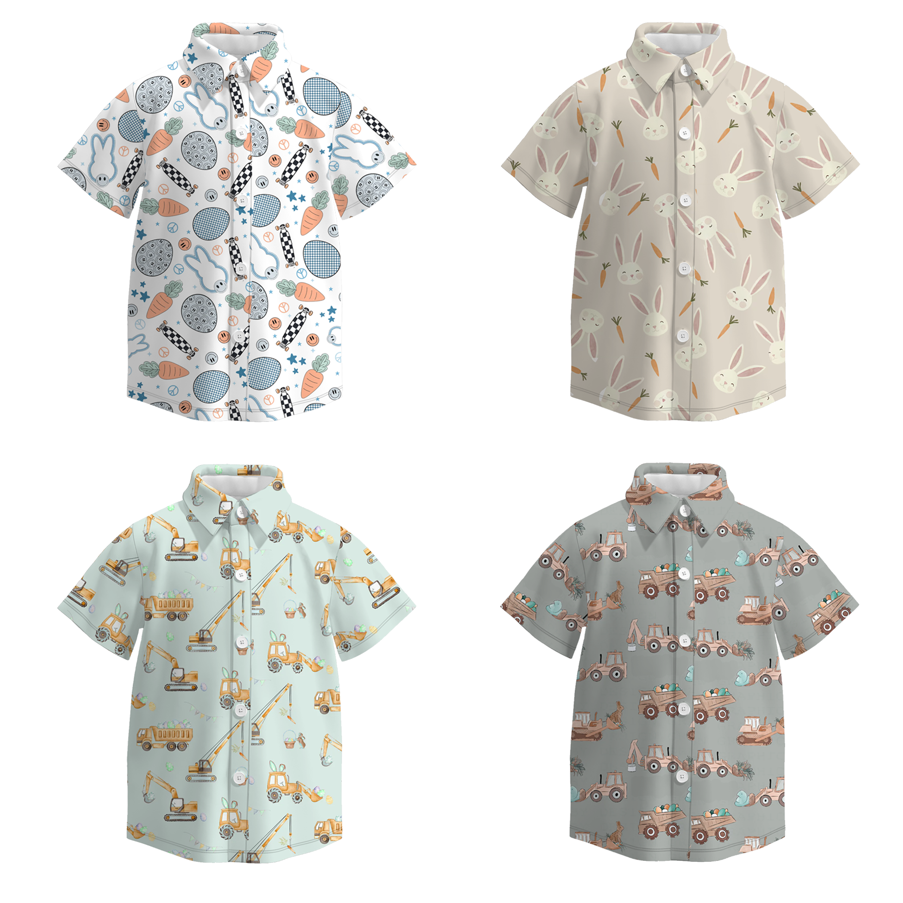 (Pre Order)Boys Easter Bunny Print Four-way Stretch Shirt