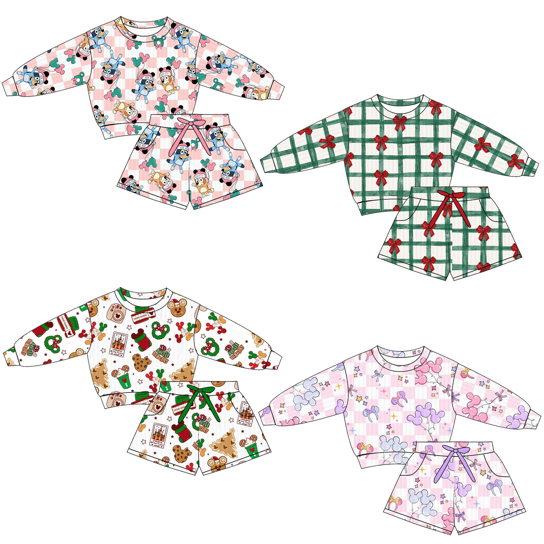 (Pre Order)Girls Halloween Cartoon Print Shorts Set with Pockets