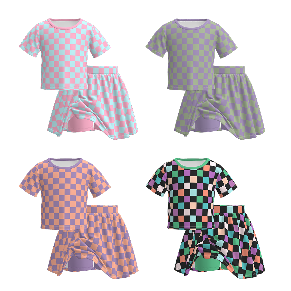 (Pre Order)Girls Halloween Checkerboard Print Skort Set