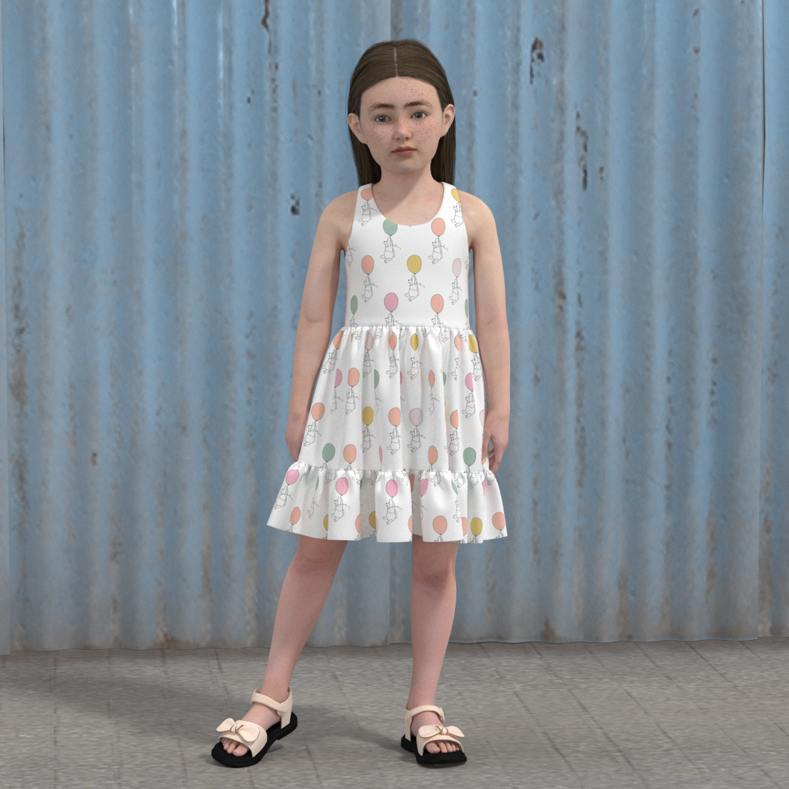 (Pre Order)Girls Spring and Summer Cartoon Print Dress