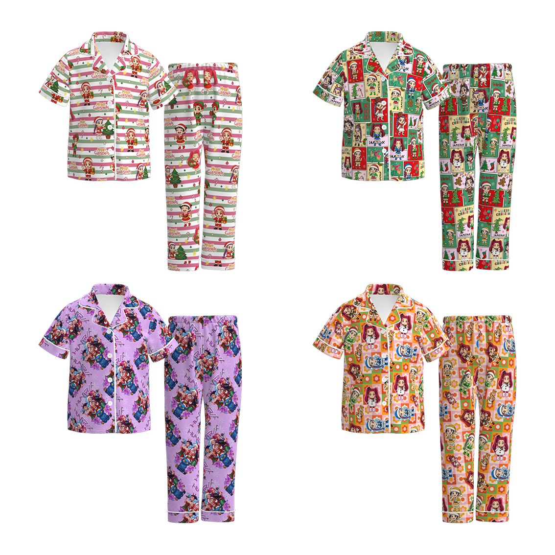 (Pre Order)Girls Christmas Cartoon Print Pajamas