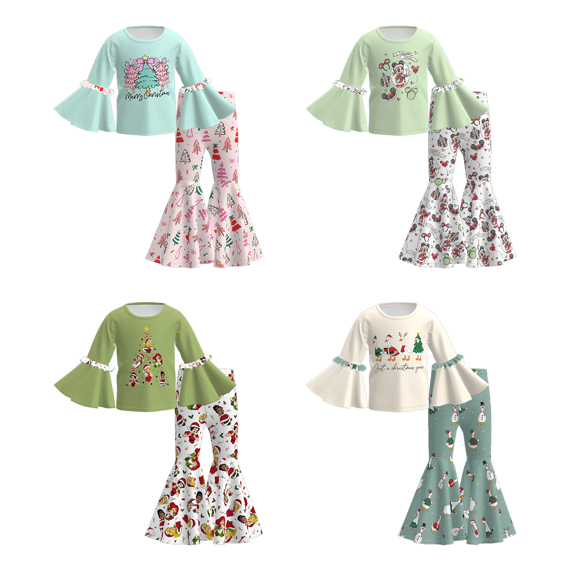 (Pre Order)Girls Christmas Princess&Cartoon Print Outfit Set