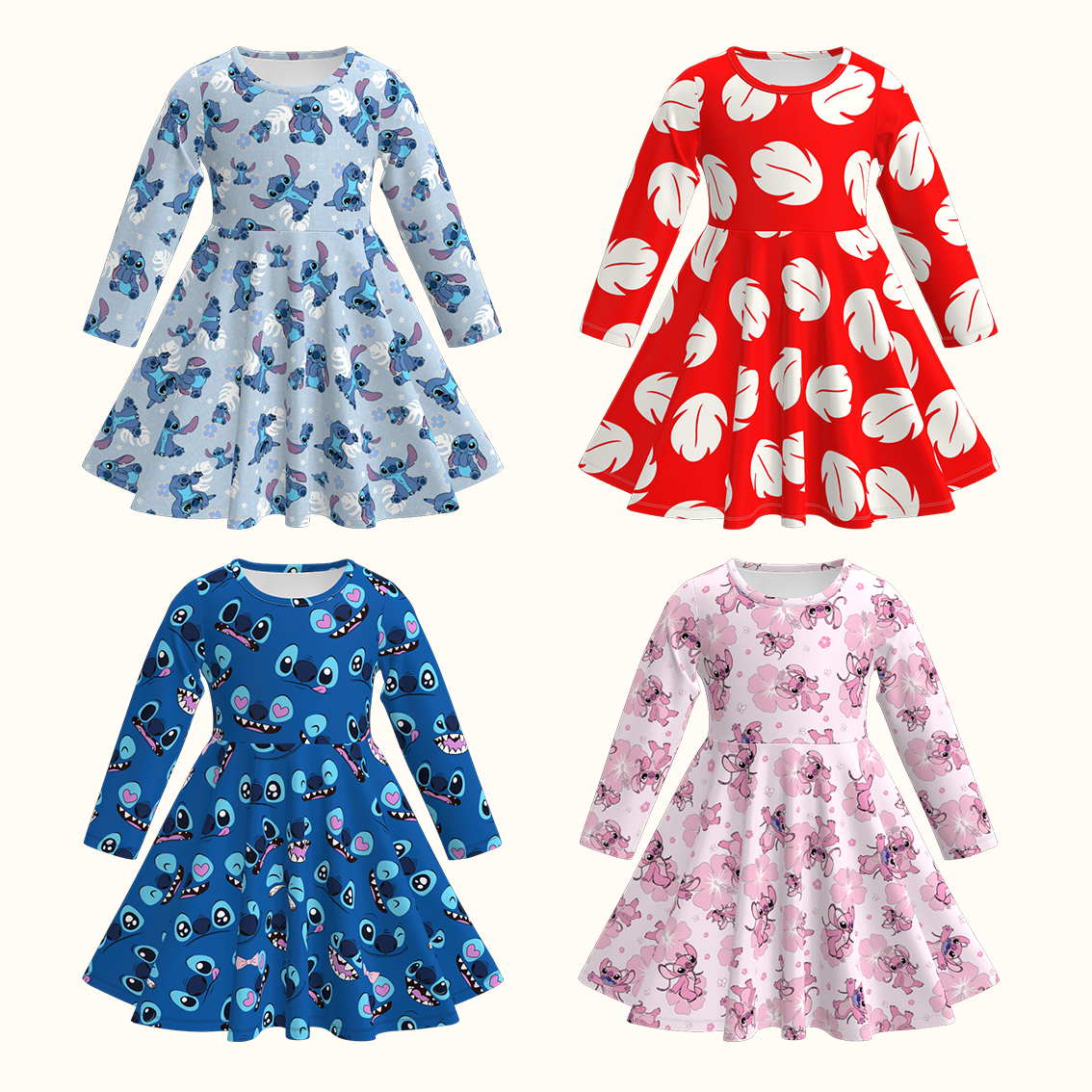 (Pre Order)Girls Fall Cartoon Print Long Sleeves Dress