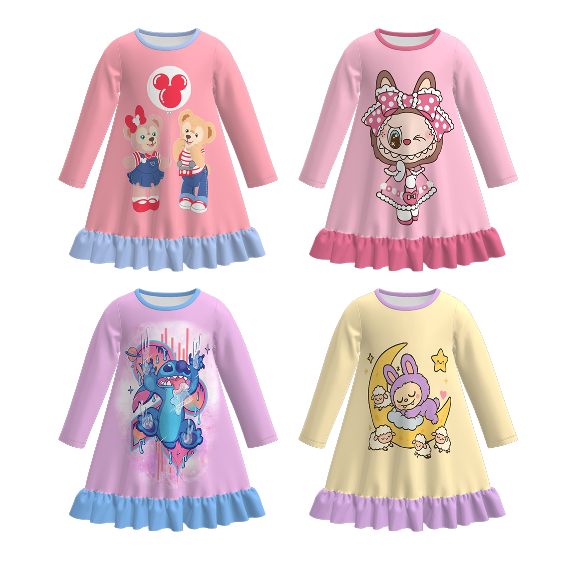 (Pre Order)Girls Fall&Winter LBB Print Pajamas Dress