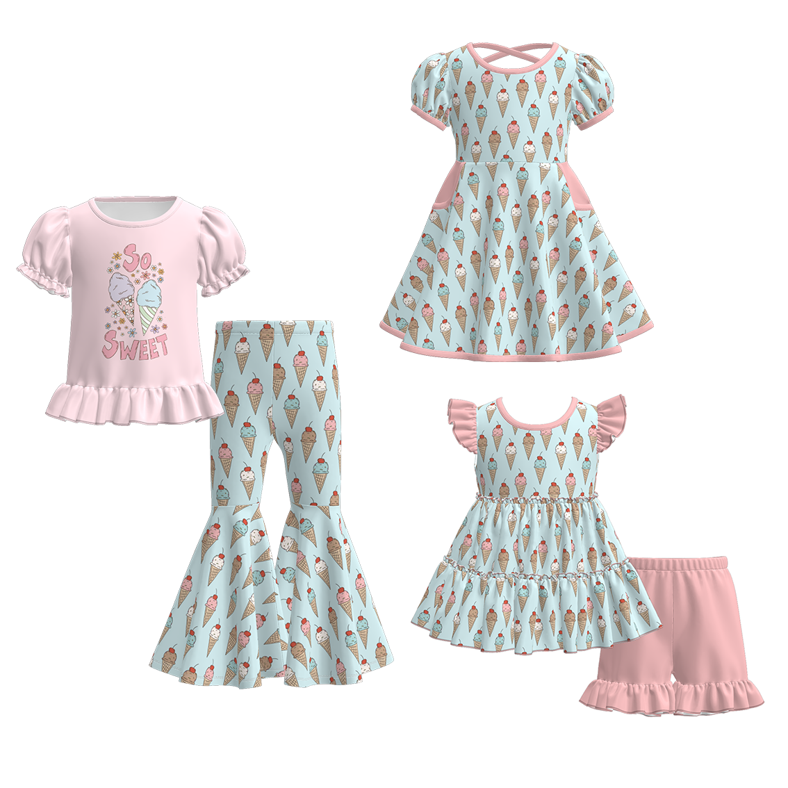 (Pre Order)Girls Spring&Summer Ice Cream Print Dress&Set