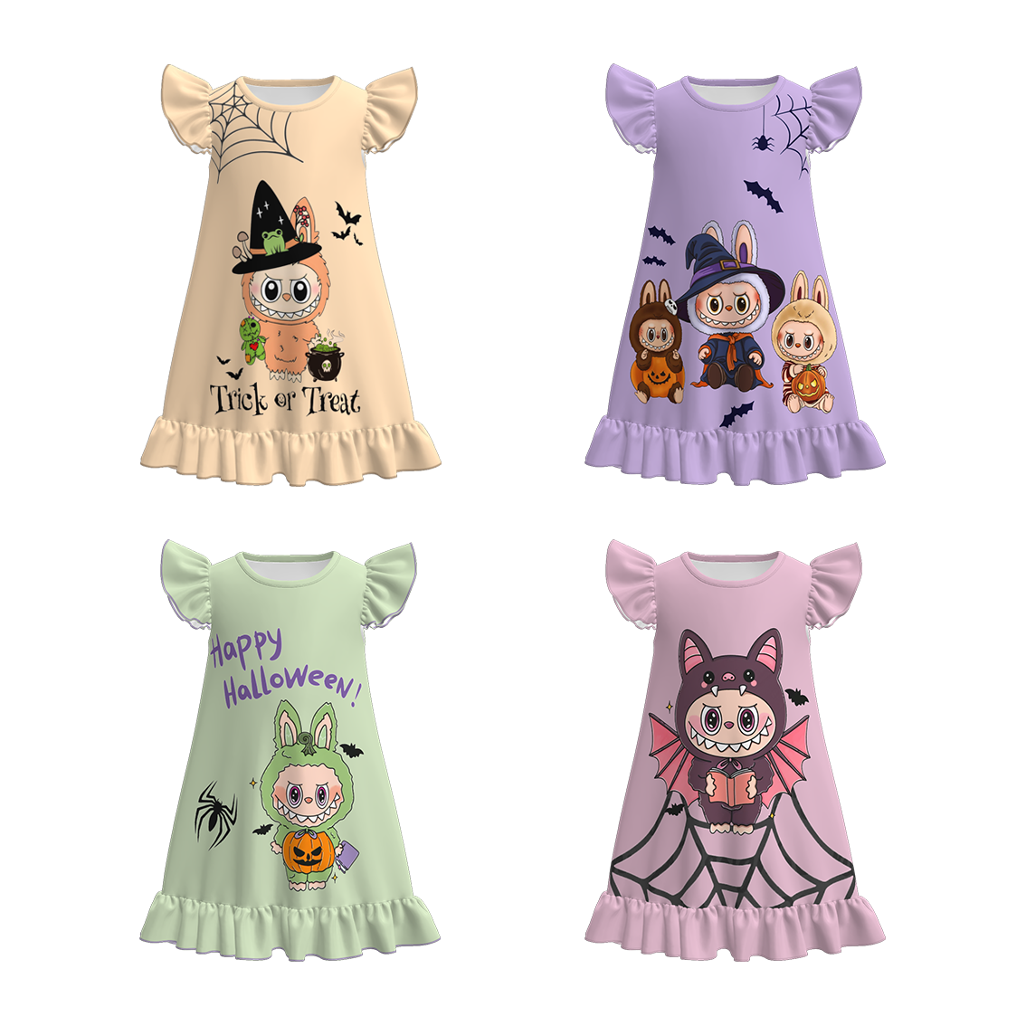(Pre Order)Girls Halloween Cartoon Print Pajamas