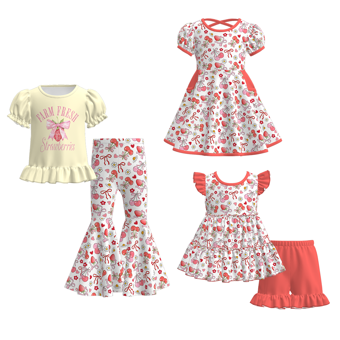(Pre Order)Girls Spring&Summer Strawberry Print Dress&Set