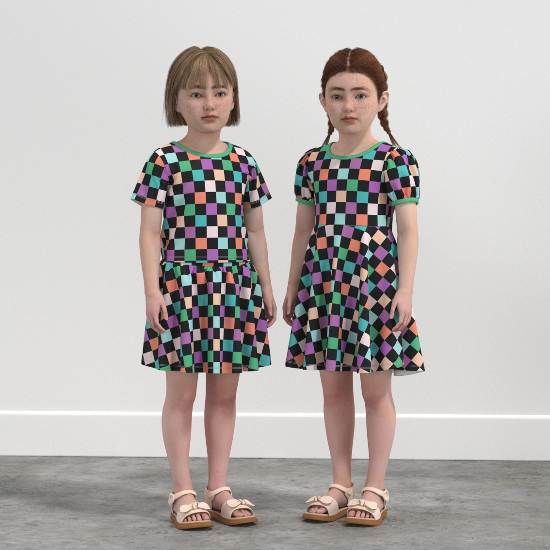 (Pre Order)Girls Halloween Checkerboard Print Dress