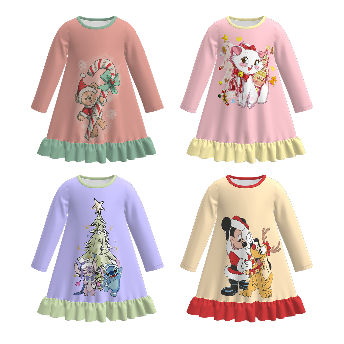 (Pre Order)Girls Christmas Cartoon Print Pajamas Dress