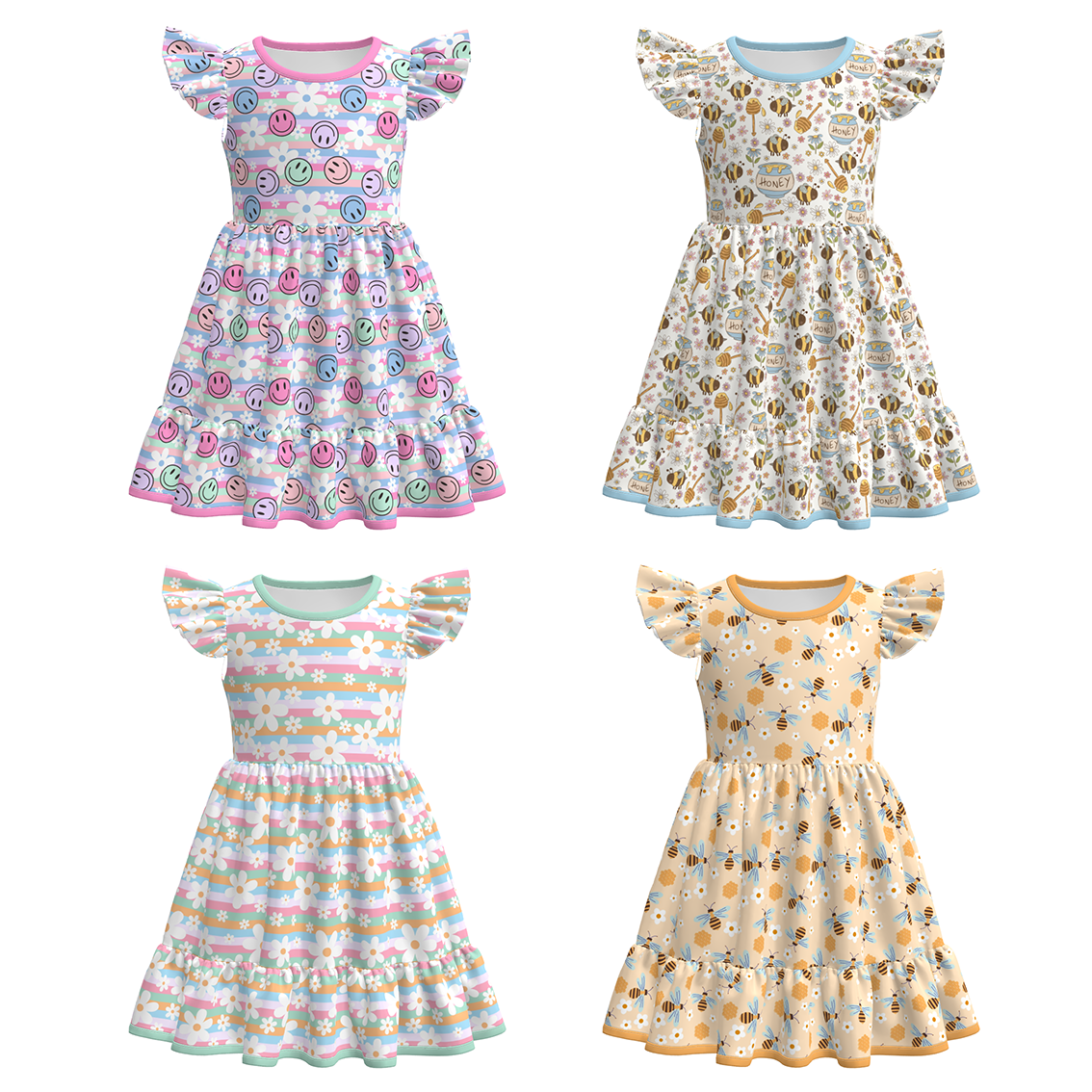 (Pre Order+Prepack Zone)Girls Summer Bee&Floral Print Dress