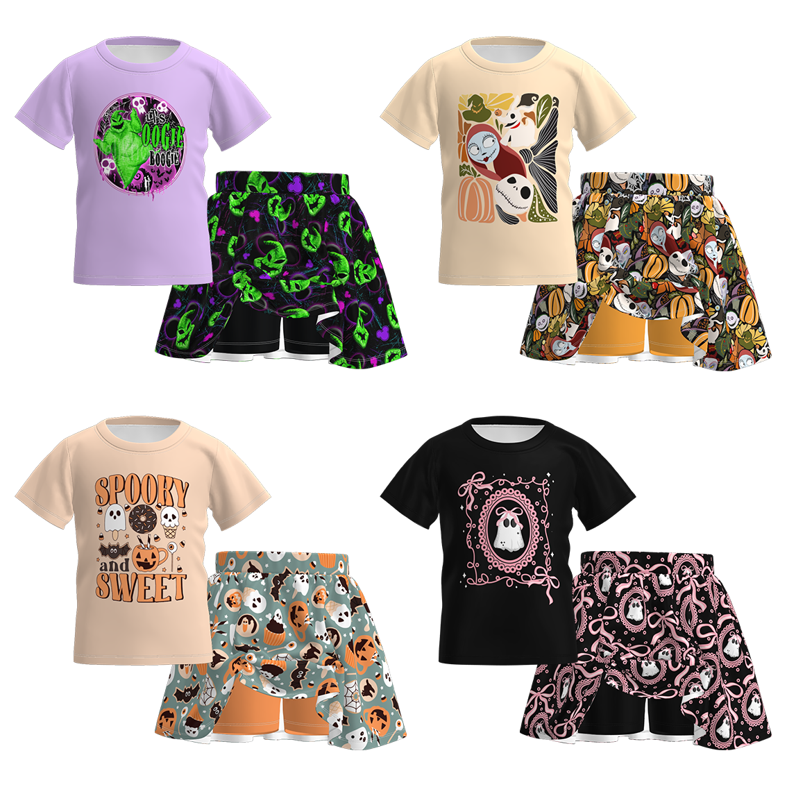 (Pre Order)Girls Halloween Print Skort Set