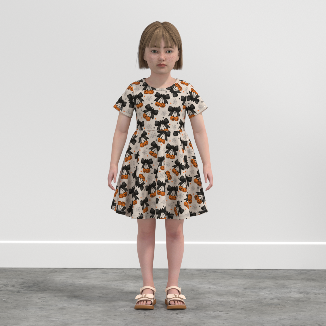 (Pre Order)Girls Halloween Cartoon Print Dress
