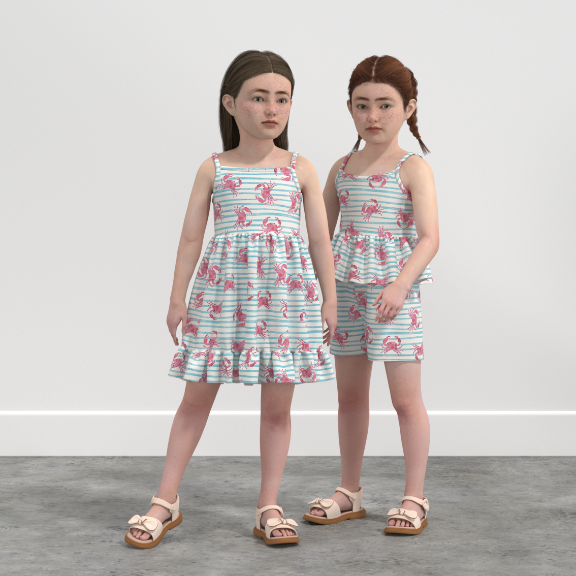 (Pre Order)Girls Spring and Summer Sea Side Print Slip Dress