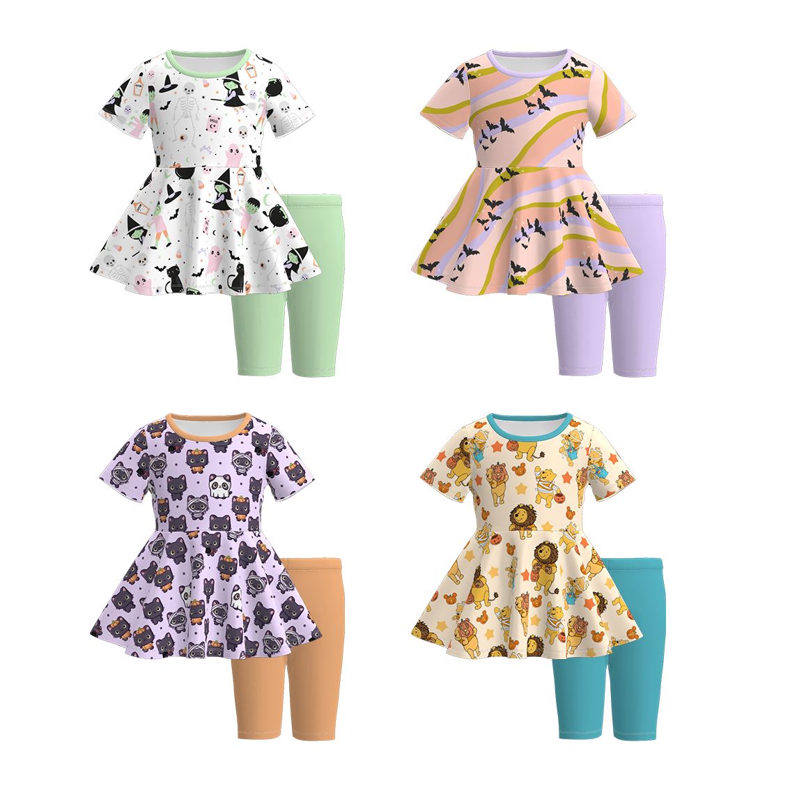 (Pre Order)Girls Halloween Cartoon Print Capris Set