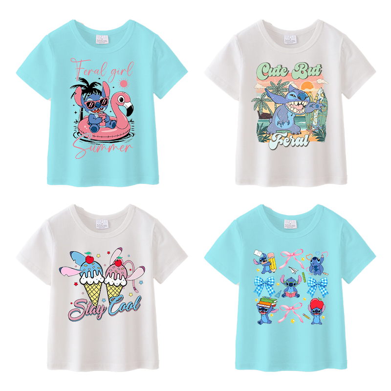 (Pre Order)Girls Spring and Summer Cartoon Print Cotton Top