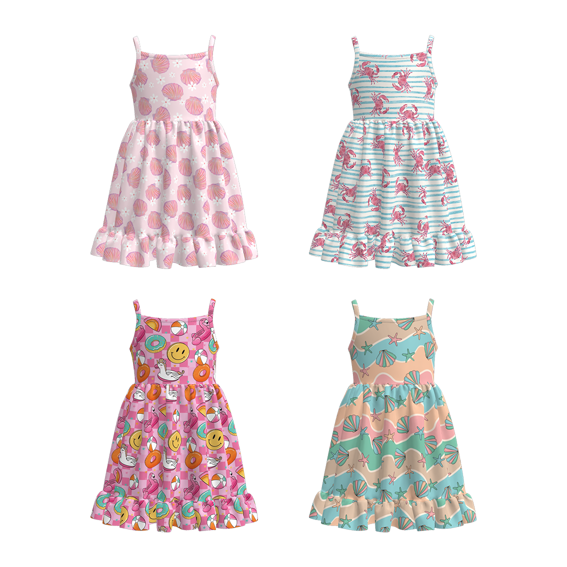 (Pre Order)Girls Spring and Summer Sea Side Print Slip Dress