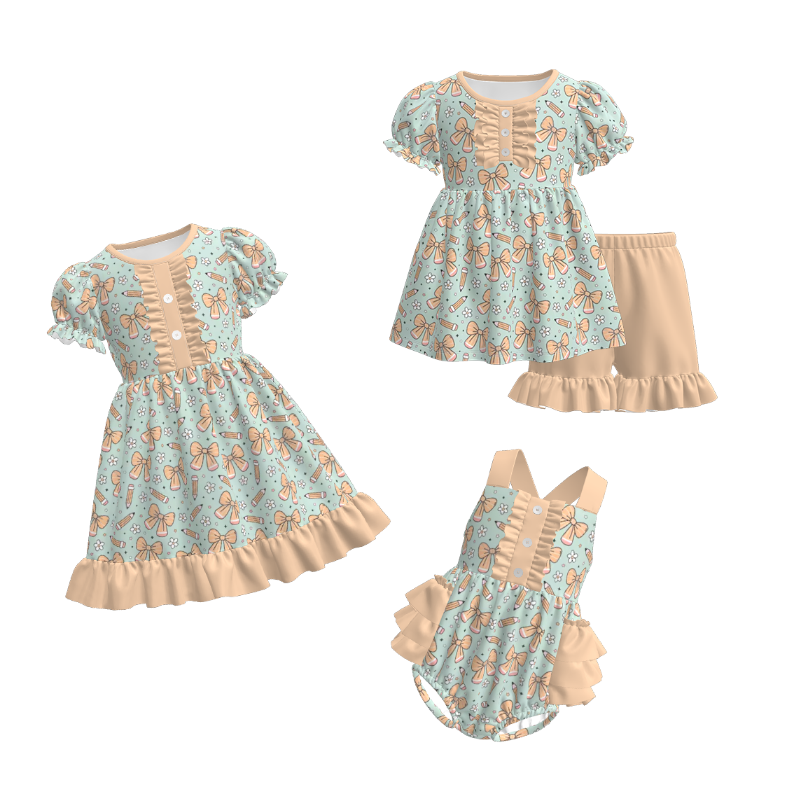 (Pre Order)Sister Summer Back To School Print Dress,Romper&Set