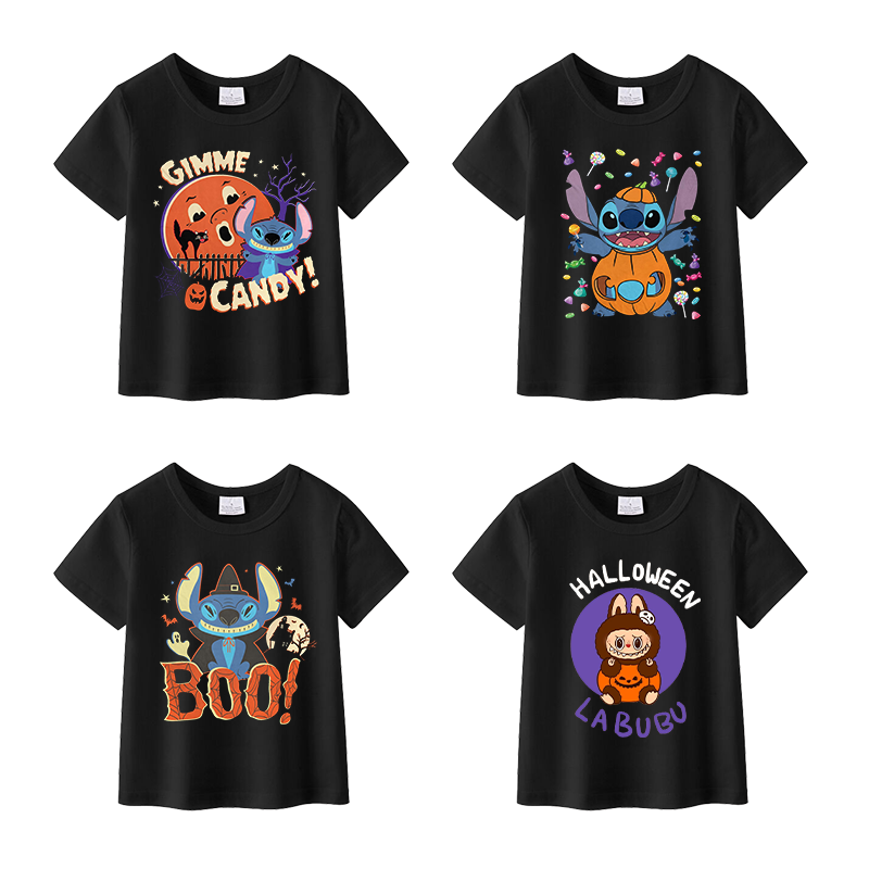 (Pre Order)Girls Halloween Cartoon Print Cotton Top