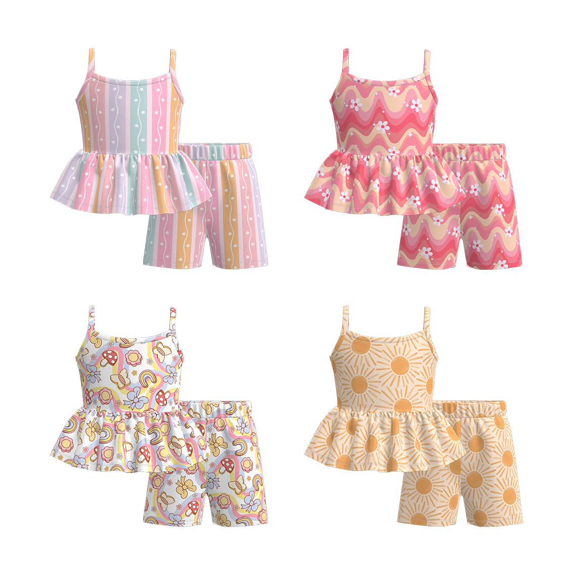 (Pre Order)Girls Spring and Summer Print Shorts Set