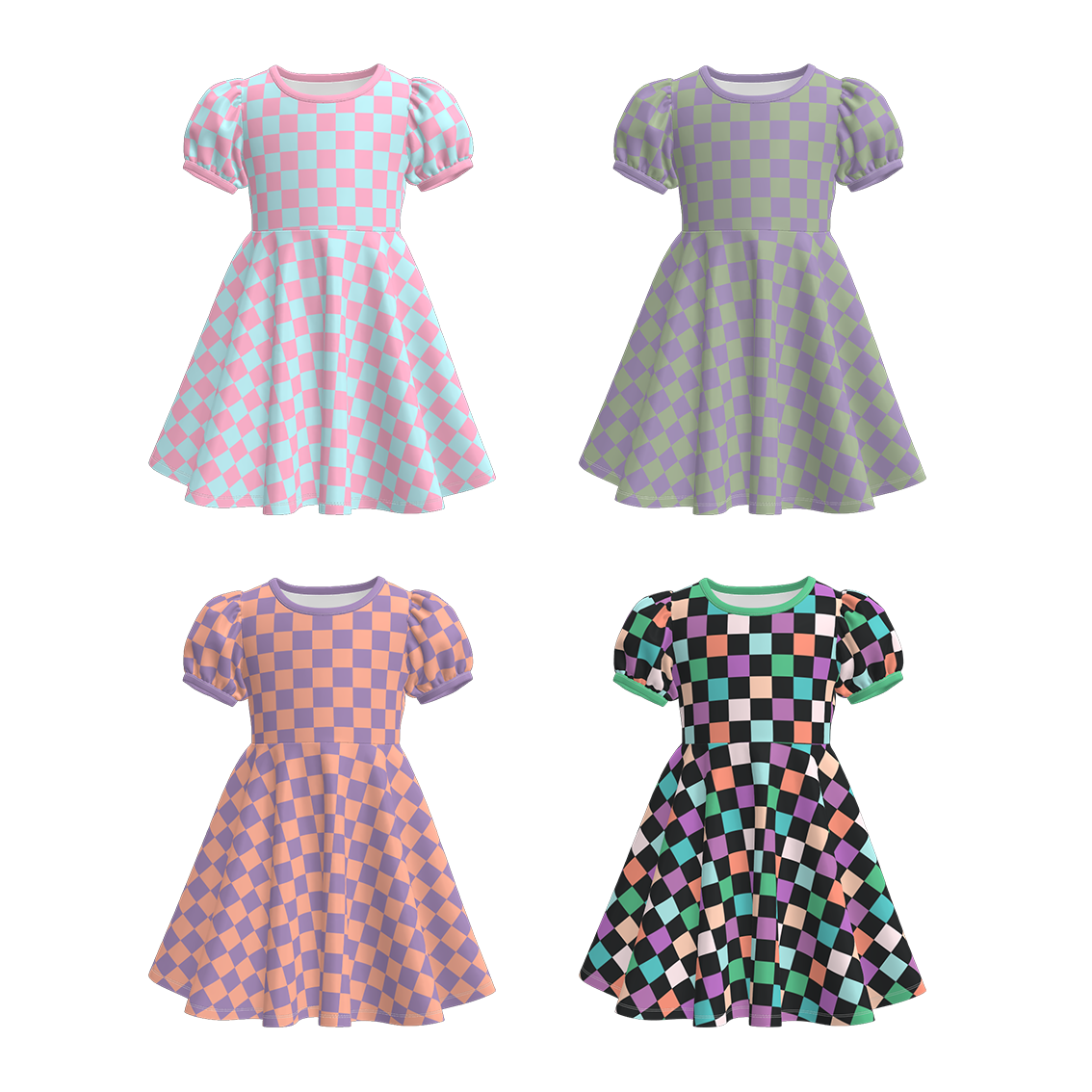 (Pre Order)Girls Halloween Checkerboard Print Dress