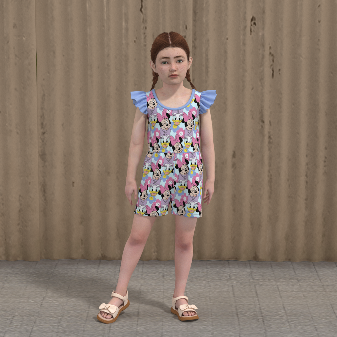 (Pre Order)Girls Spring and Summer Cartoon Print Jumpsuit