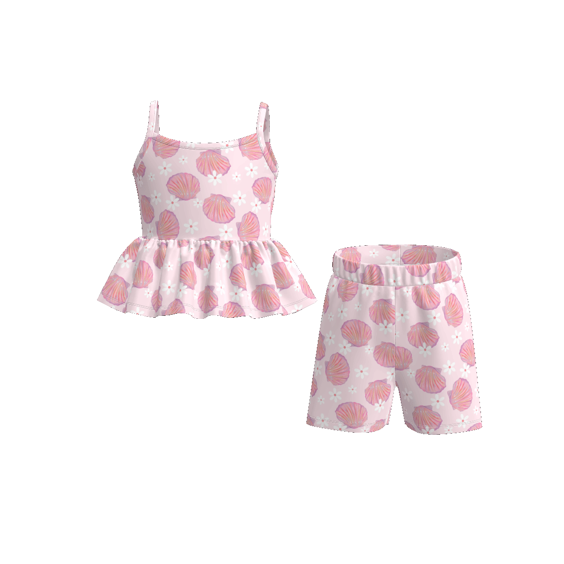 (Pre Order)Girls Spring and Summer Sea Side Print Shorts Set
