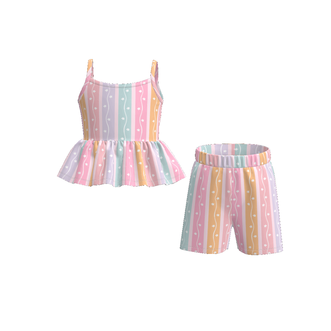 (Pre Order)Girls Spring and Summer Print Shorts Set
