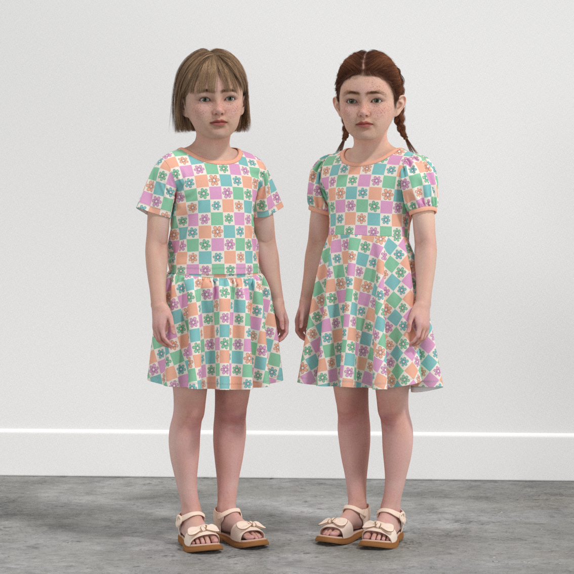 (Pre Order)Girls Halloween Checkerboard Print Dress