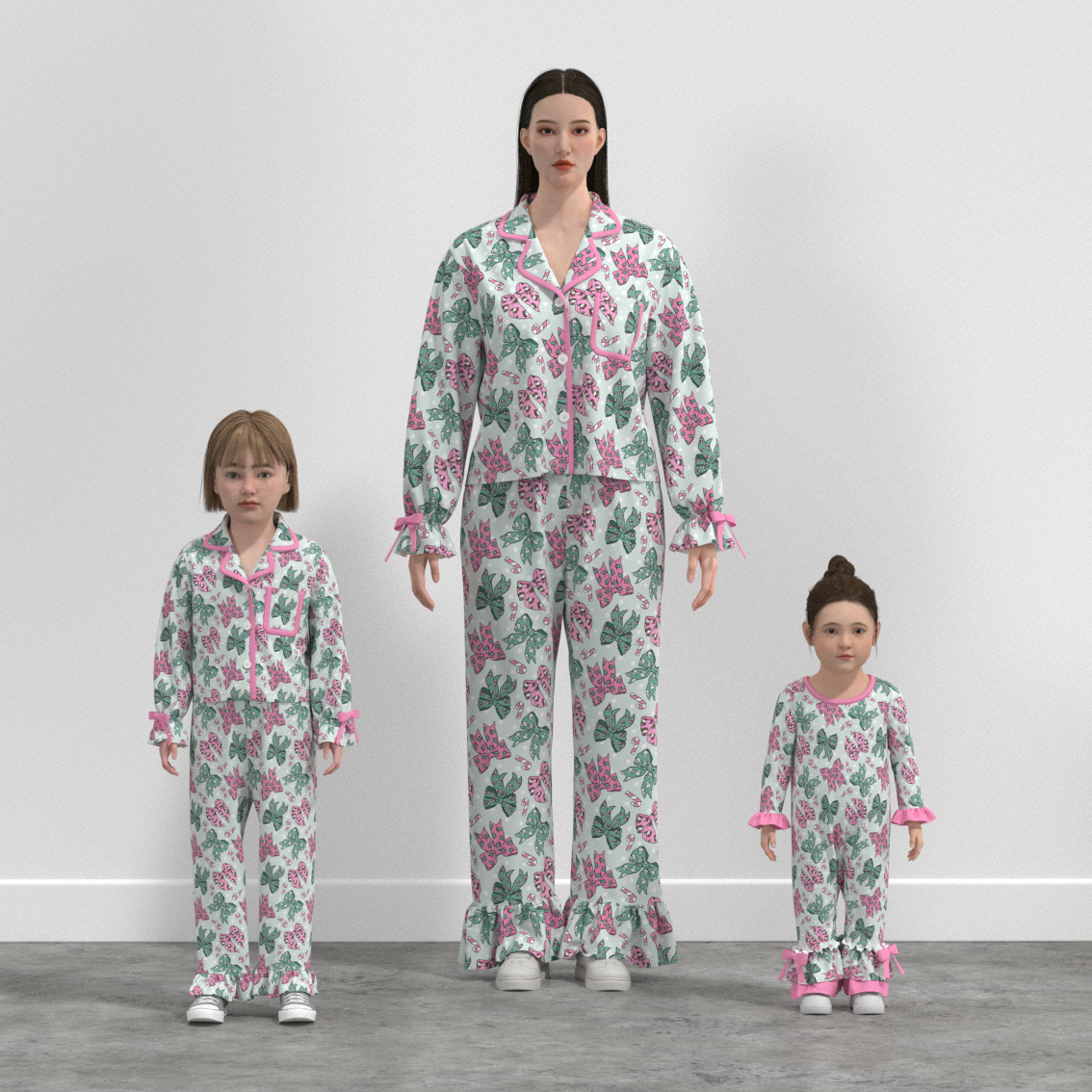 (Pre Order)Family Christmas Bow Print Pajamas&Romper