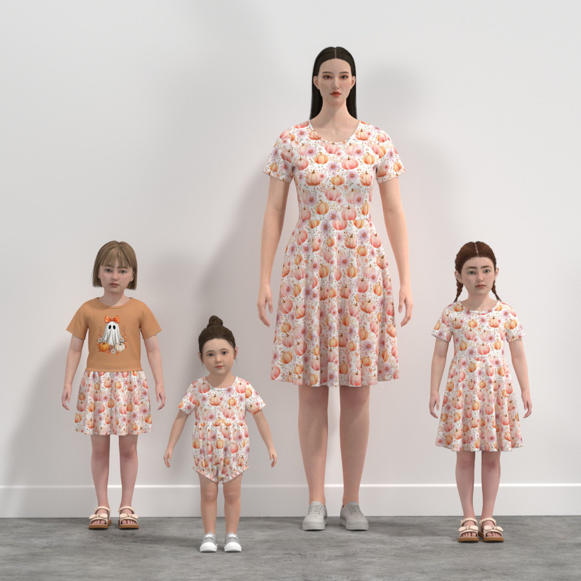 (Pre Order)Family Halloween Pumpkin Print Dress,Set&Romper