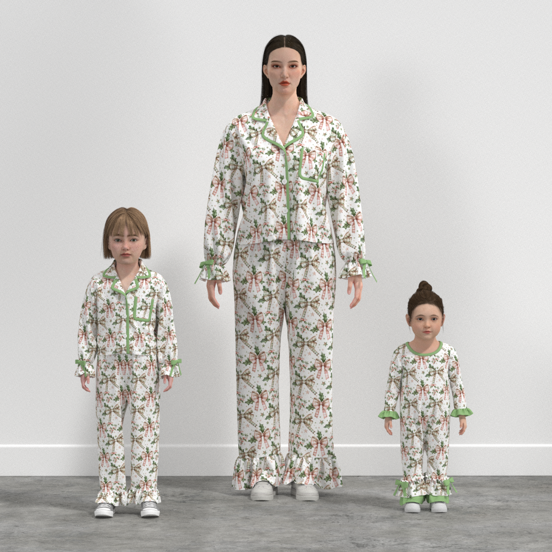 (Pre Order)Family Christmas Bow Print Pajamas&Romper
