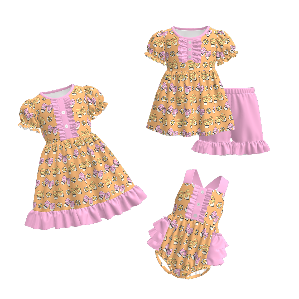 (Pre Order)Sister Summer Back To School Print Dress,Romper&Set