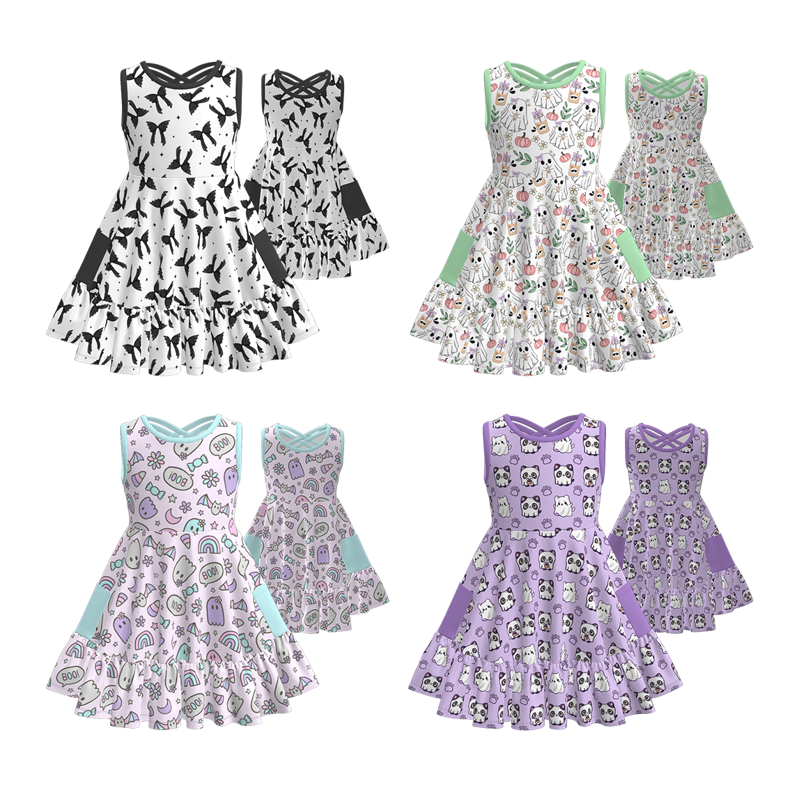 (Pre Order)Girls Halloween Cartoon Print Dress