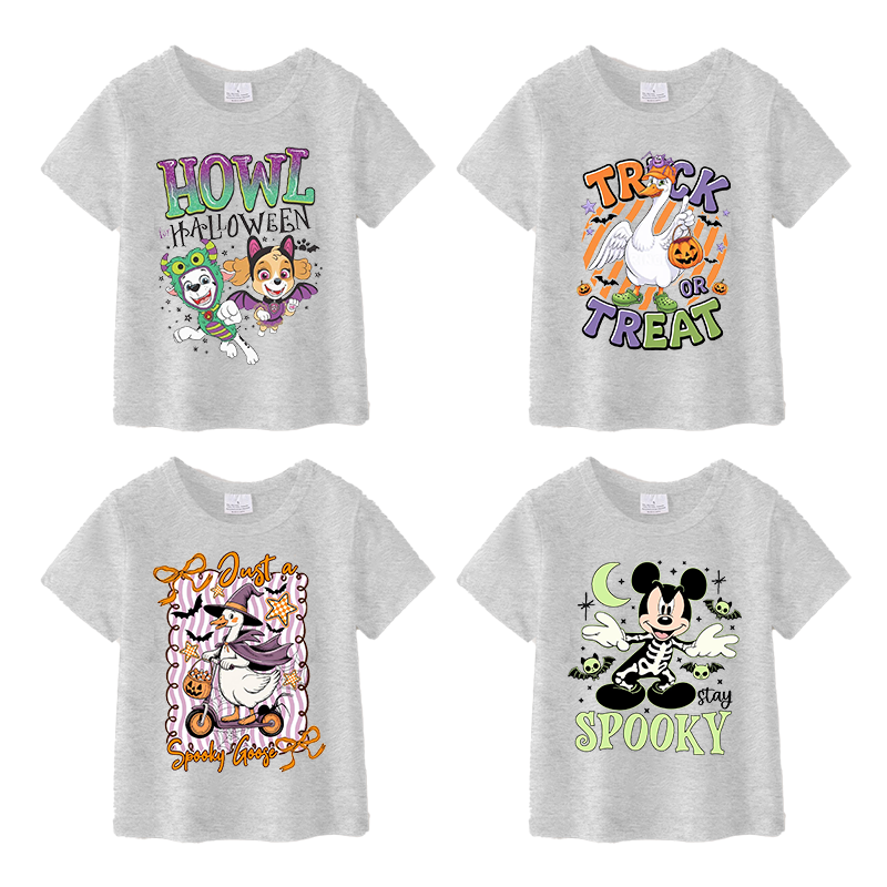 (Pre Order)Girls Halloween Cartoon Print Cotton Top