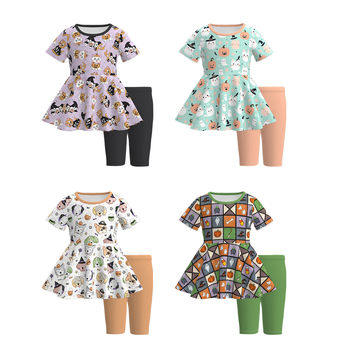 (Pre Order)Girls Halloween Cartoon Print Capris Set