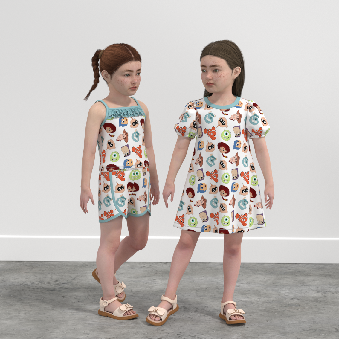 (Pre Order)Girls Spring and Summer Cartoon Print Shorts Set