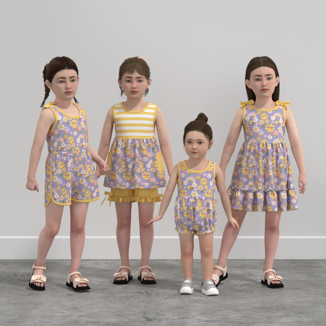 (Pre Order)Girls Spring and Summer Sunflower Print Dress,Set,Jumpsuit&Romper