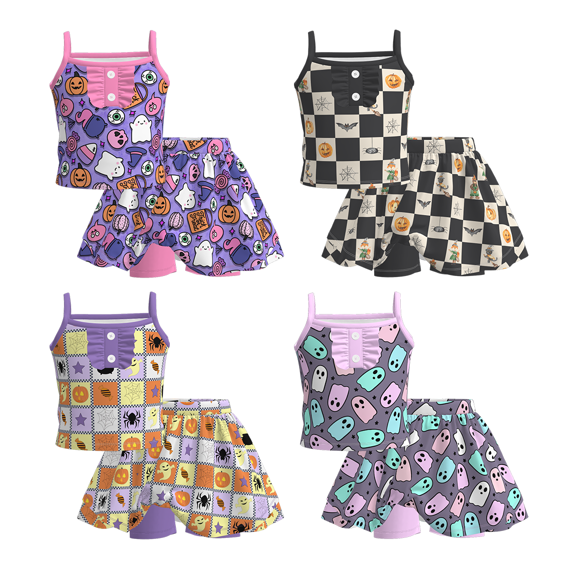 (Pre Order)Girls Halloween Ghost Print Skort Set