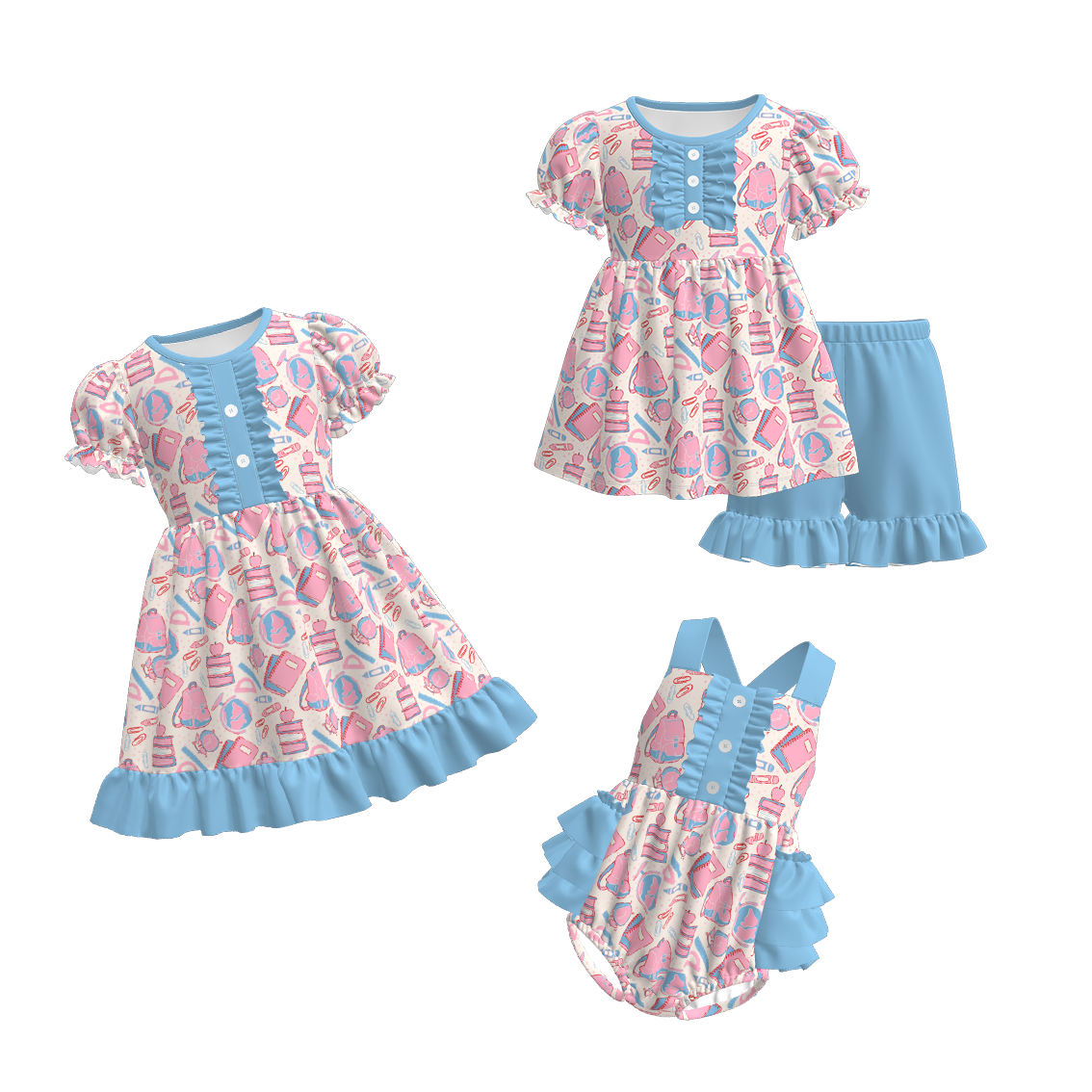(Pre Order)Sister Summer Back To School Print Dress,Romper&Set