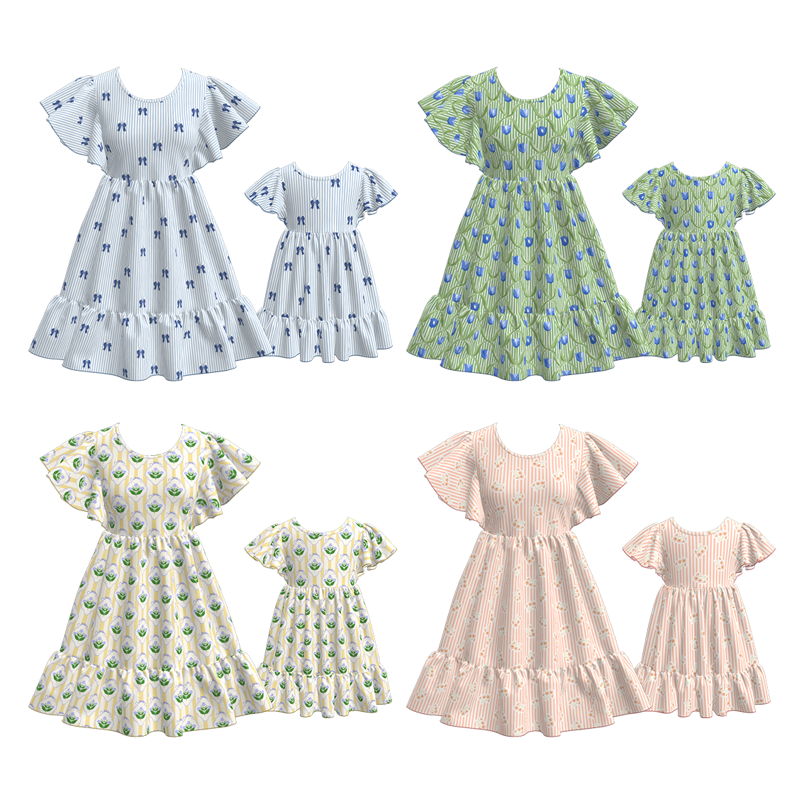 Ladies Floral Dress Off White ( Mommy and Me Outfit)