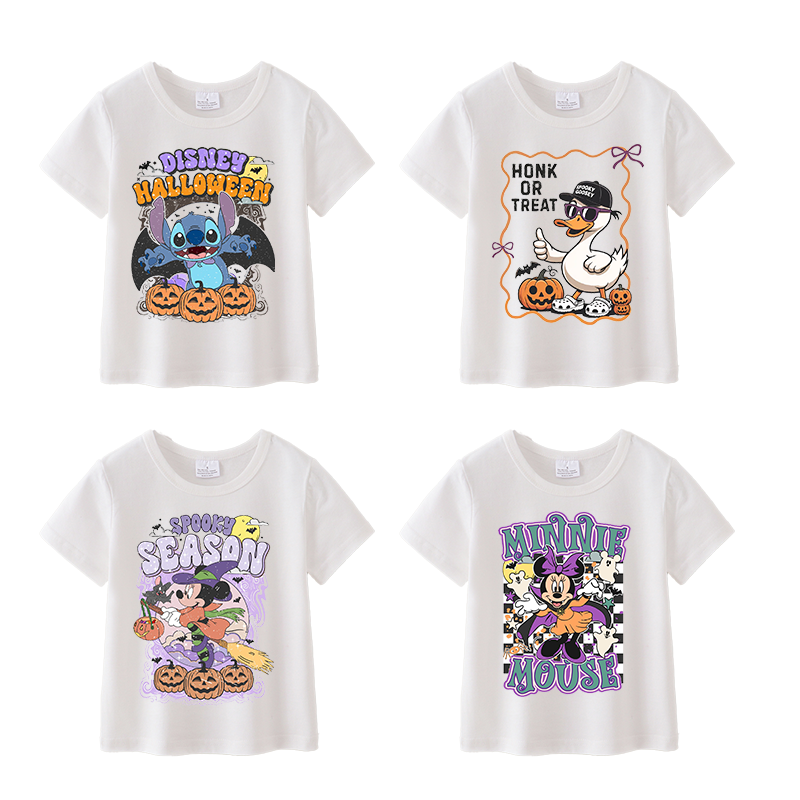 (Pre Order)Girls Halloween Cartoon Print Cotton Top