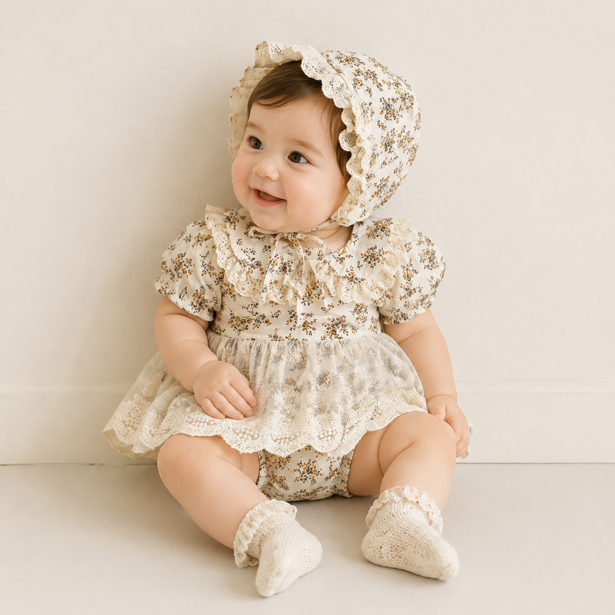 (In Production)Girls Fall Lace Ruffle Romper