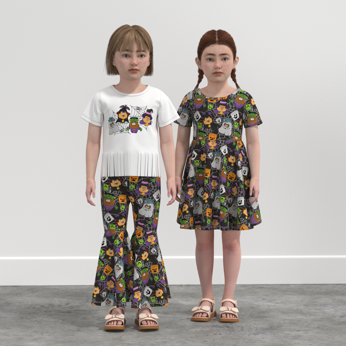 (Pre Order)Girls Halloween Pumpkin Print Dress