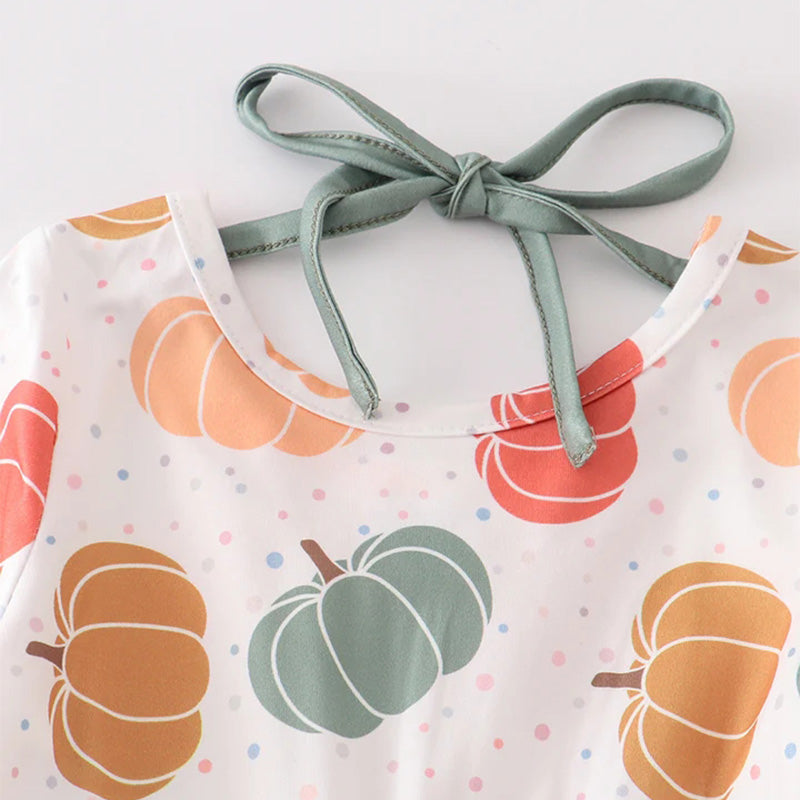 (In Stock)Girls Thanksgiving Pumpkin Print Dress