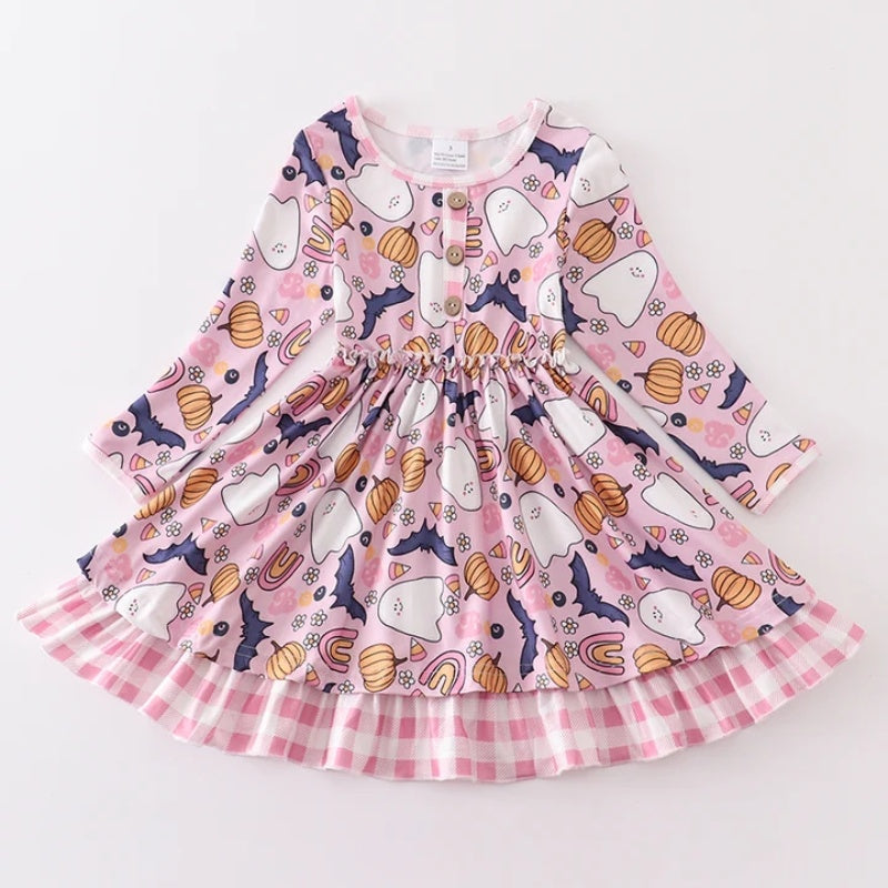(In Stock G14-01-01)Girls Halloween Print Dress